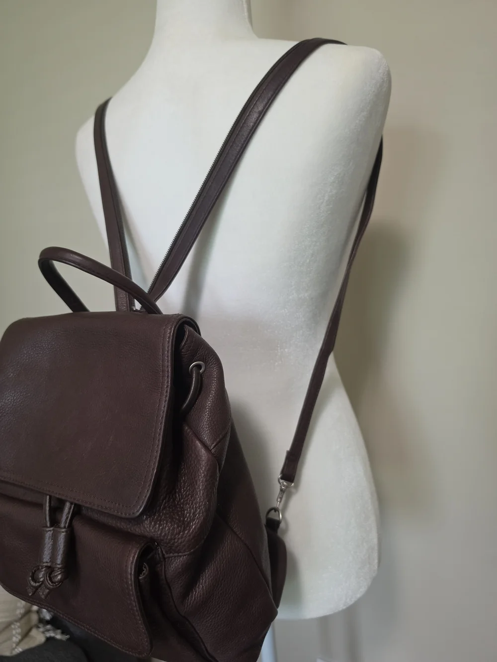 Vintage Charter Club Convertible Pebbled Leather Backpack Sling Bag Dark Brown